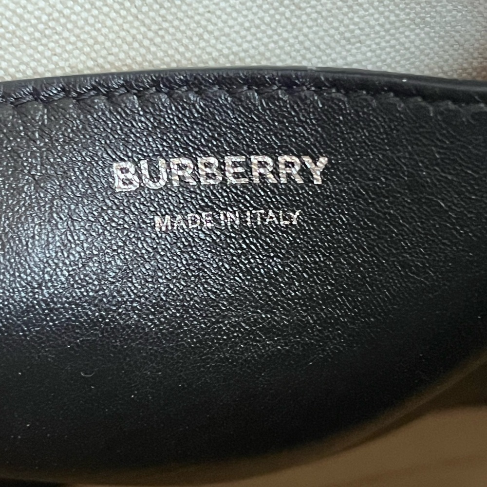 BURBERRY Lola Needle Punch Check Canvas Small Bucket Bag- Black and White - Picture 12 of 13
